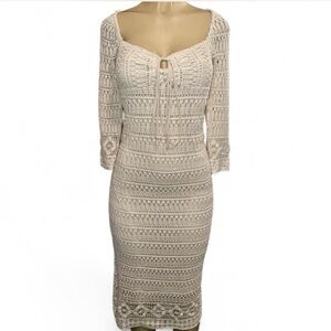 Lucy Paris Beige Crochet Midi Dress